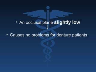 • An occlusal plane slightly low
• Causes no problems for denture patients.
 