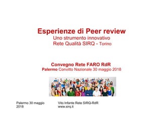 Palermo 30 maggio
2018
Vito Infante Rete SIRQ-RdR
www.sirq.it
Esperienze di Peer review
Uno strumento innovativo
Rete Qualità SIRQ - Torino
Convegno Rete FARO RdR
Palermo Convitto Nazionale 30 maggio 2018
 