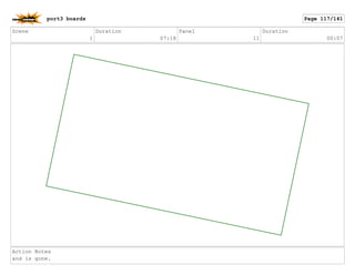 Scene
1
Duration
07:18
Panel
11
Duration
00:07
Action Notes
and is gone.
port3 boards Page 117/141
 