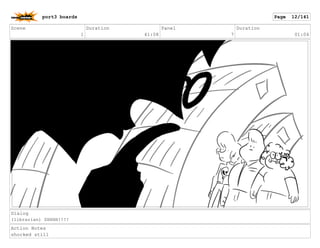 Scene
1
Duration
41:08
Panel
7
Duration
01:04
Dialog
(librarian) SHHHH!!!!
Action Notes
shocked still
port3 boards Page 12/141
 