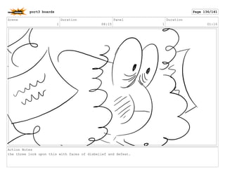 Scene
1
Duration
08:15
Panel
1
Duration
01:16
Action Notes
the three look upon this with faces of disbelief and defeat.
port3 boards Page 136/141
 
