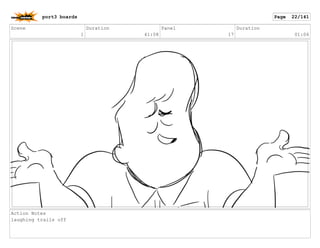 Scene
1
Duration
41:08
Panel
17
Duration
01:06
Action Notes
laughing trails off
port3 boards Page 22/141
 