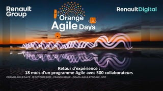 Retour d'expérience :
18 mois d’un programme Agile avec 500 collaborateurs
ORANGE AGILE DAYS – 13 OCTOBRE 2022 – FRANCK BEULÉ – COACHAGILE AT SCALE - SPC
 