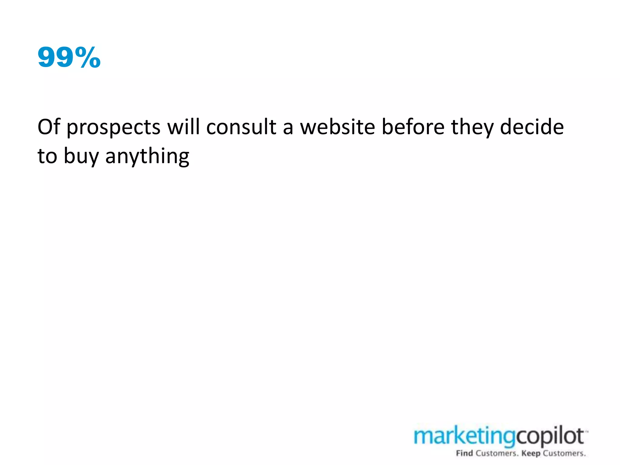 99%
Of prospects will consult a website before they decide
to buy anything
 
