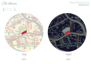 The dilemma
Heavy Traffic
Smooth Traffic
PEDESTRIAN FLOW
WEEKDAY
Day
8am
Night
6pm
N
Jalan Ampang
Jalan Tun Razak
Jalan Ampang
Jalan Tun Razak
 
