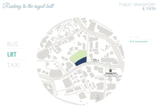 BUS
LRT
TAXI
KJ9 KLCC
KJ10 Ampang Park
Rushing to the royal ball PUBLIC TRANSPORT
& PATH
N
Jalan Ampang
Jalan Tun Razak
 