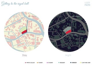 USER
PATH
Day Night
Getting to the royal ball
N N
Jalan Ampang
Jalan Tun Razak
Jalan Ampang
Jalan Tun Razak
VENDOR
 