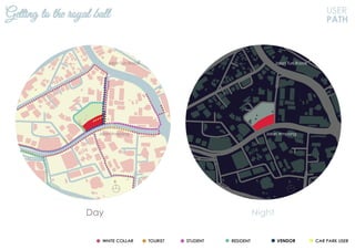 USER
PATH
Day Night
Getting to the royal ball
N N
Jalan Ampang
Jalan Tun Razak
Jalan Ampang
Jalan Tun Razak
VENDOR
 