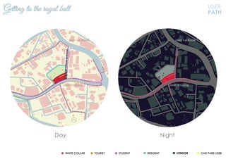 USER
PATH
Day Night
Getting to the royal ball
N N
Jalan Ampang
Jalan Tun Razak
Jalan Ampang
Jalan Tun Razak
VENDOR
 