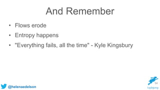 @helenaedelson
And Remember
• Flows erode
• Entropy happens
• "Everything fails, all the time" - Kyle Kingsbury
54
 