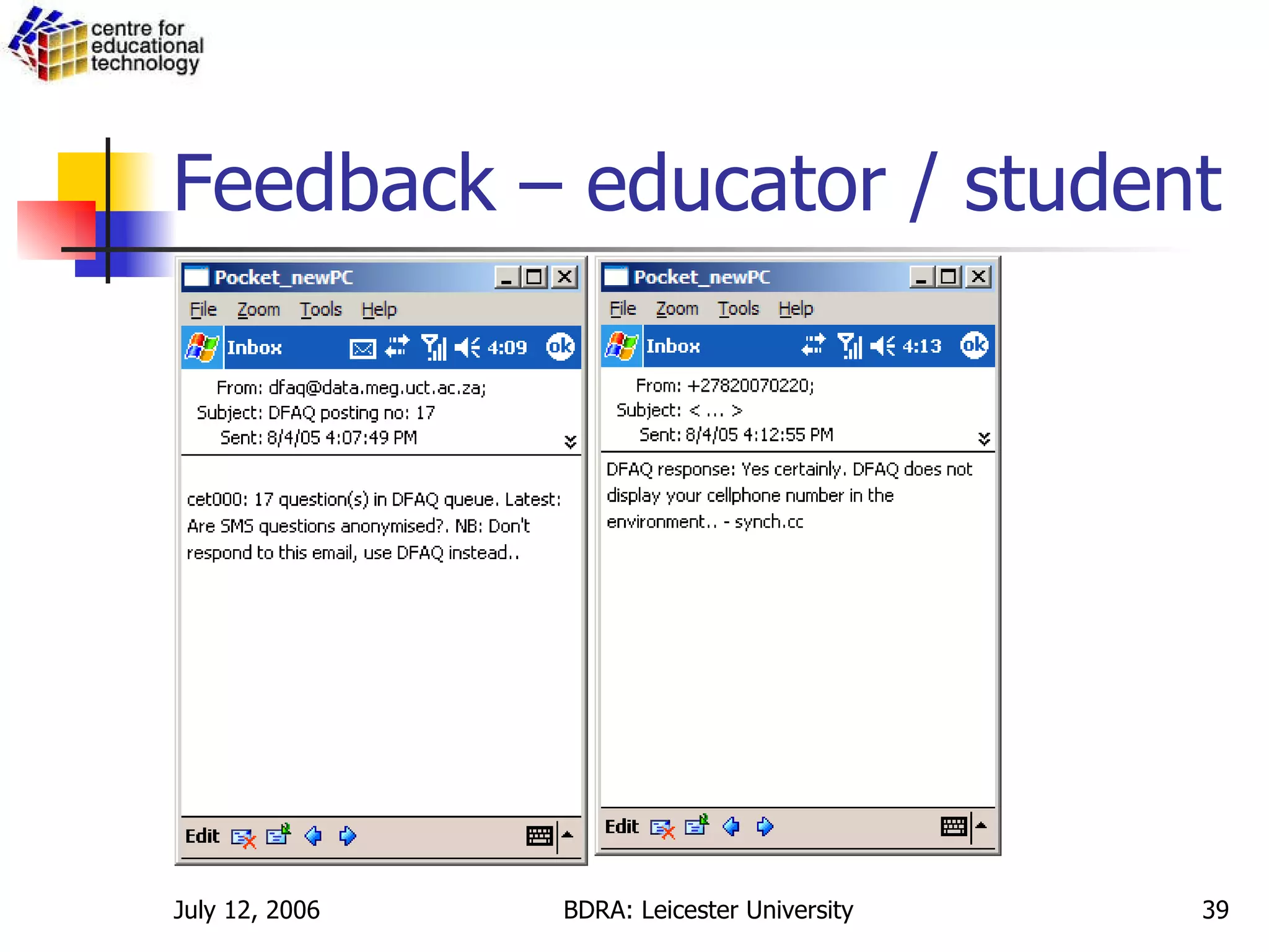 Feedback – educator / student 