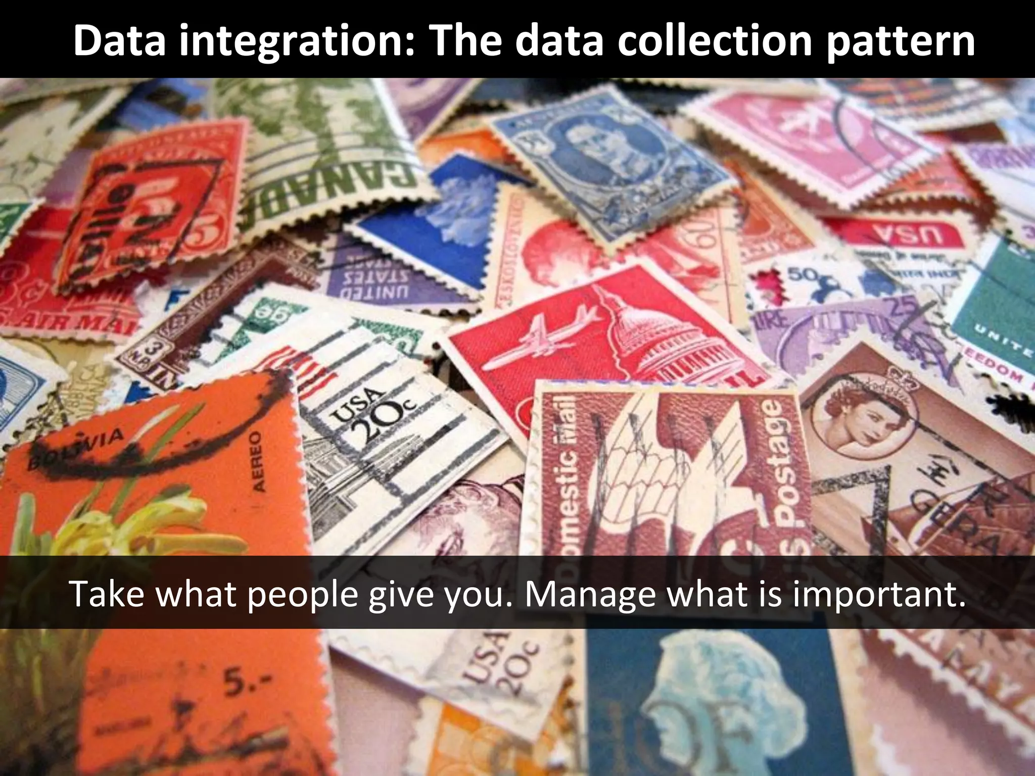 CopyrightThird Nature, Inc.
Data integration: The data collection pattern
Take what people give you. Manage what is important.
 