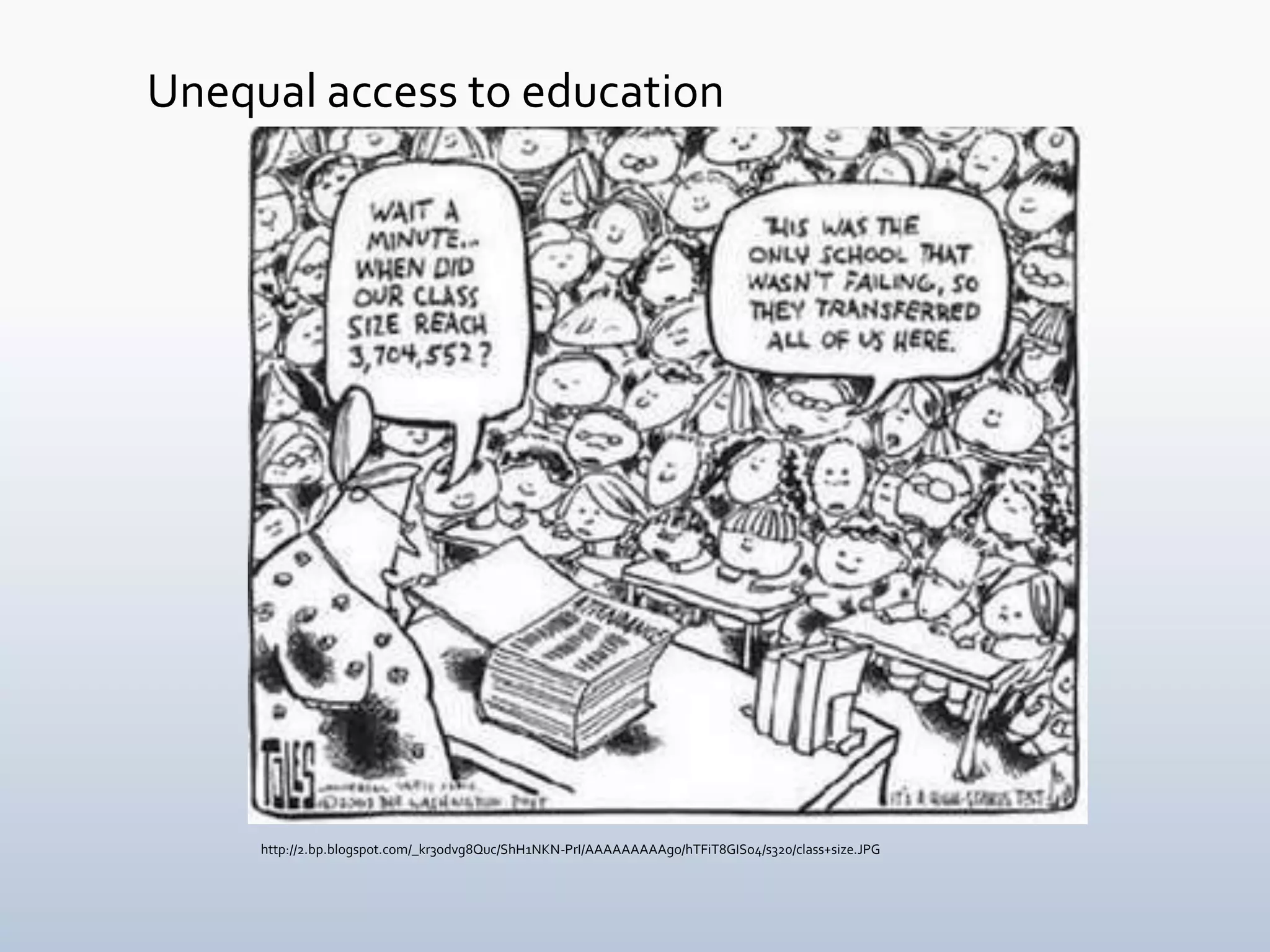 Unequal access to education




     http://2.bp.blogspot.com/_kr3odvg8Quc/ShH1NKN-PrI/AAAAAAAAAgo/hTFiT8GISo4/s320/class+size.JPG
 
