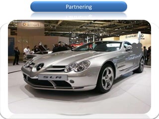 Partnering




• Resources that are not owned can be used

• Co-create with customers and other outside sources

• Suppliers and distributors can contribute to cheaper
  disruptive innovation

• Risk and cost reduction ( Revenue of top 5 contract
  manufacturers aggregated $ 50 B, ROIC > 25%)
 