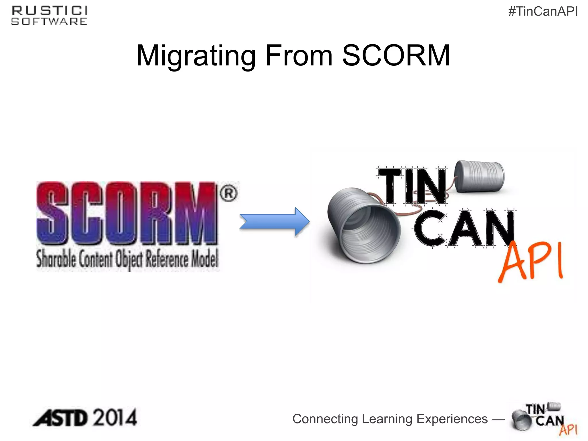 Connecting Learning Experiences —
#TinCanAPI
Migrating From SCORM
 