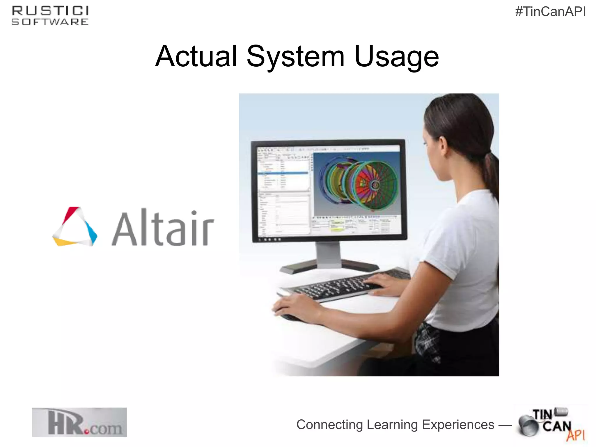 #TinCanAPI


Actual System Usage




         Connecting Learning Experiences —
 