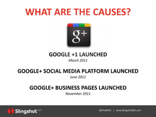 WHAT ARE THE CAUSES?

GOOGLE & BING ADMIT TO USING SOCIAL SIGNALS
                 December 2010


     GOOGLE SEARCH, PLU...