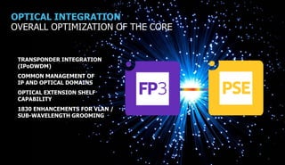 OPTICAL INTEGRATION
OVERALL OPTIMIZATION OF THE CORE


 TRANSPONDER INTEGRATION
 (IPoDWDM)
 COMMON MANAGEMENT OF
 IP AND OPTICAL DOMAINS
 OPTICAL EXTENSION SHELF
 CAPABILITY
 1830 ENHANCEMENTS FOR VLAN /
 SUB-WAVELENGTH GROOMING




                                                                16
                                       COPYRIGHT © 2011 ALCATEL-LUCENT. ALL RIGHTS RESERVED.
                           ALCATEL-LUCENT — INTERNAL PROPRIETARY — USE PURSUANT TO COMPANY INSTRUCTION
 