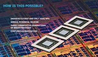 HOW IS THIS POSSIBLE?


   INDUSTRY'S FIRST AND ONLY 400G NPU
   SINGLE, POWERFUL SILICON
   THREE CONSECUTIVE GENERATIONS
   OF BREAKTHROUGHS
   CONTINUOUS INNOVATION




                                                            18
                                   COPYRIGHT © 2011 ALCATEL-LUCENT. ALL RIGHTS RESERVED.
                       ALCATEL-LUCENT — INTERNAL PROPRIETARY — USE PURSUANT TO COMPANY INSTRUCTION
 