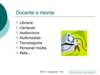 Docente e risorse Librarie Cartacee Audiovisive Multimediali Tecnologiche Personal media Rete… 