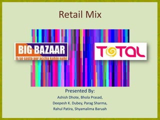 Retail Mix Presented By: AshishDhote, Bhola Prasad, Deepesh K. Dubey, Parag Sharma, RahulPatira, ShyamalimaBaruah 
