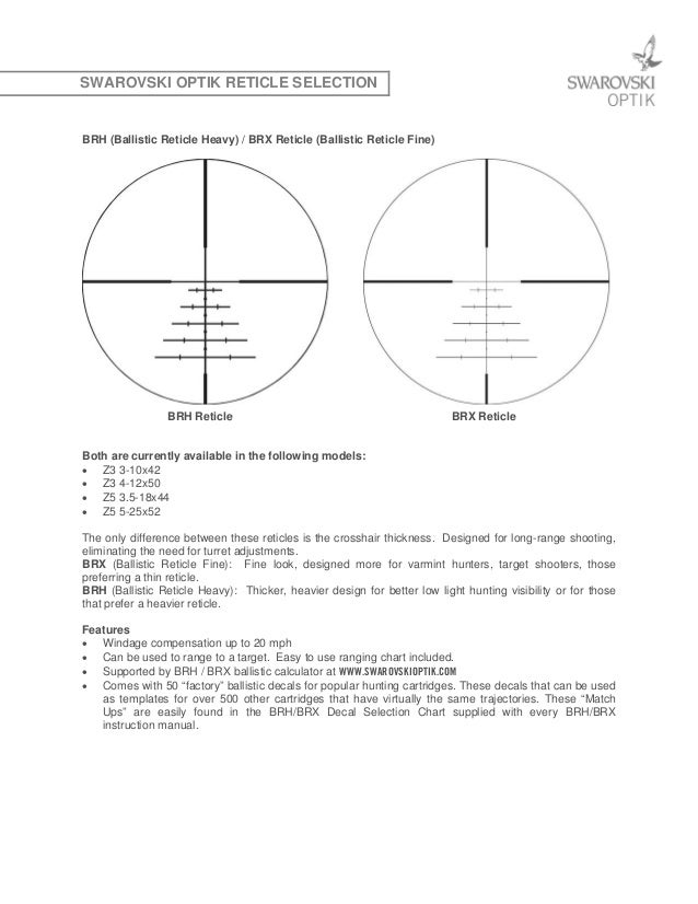 Reticles Catalog SWAROVSKI Optics Trade