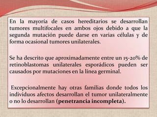 La mutación del RB1 además de asociarse al retinoblastoma, también lo hace con el retinoma, retinoblastoma intracraneal ectópico (retinoblastoma trilateral) y con segundos tumores no oculares en la edad adulta, como osteosarcoma de cráneo y huesos largos, sarcoma de partes blandas y melanomas cutáneos. 