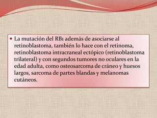 Cuando es hipofosforilada la proteína de retinoblastoma (Rb) se une e inactiva los factores de transcripción (TF). TF, cuando no consolidados, inducen la síntesis de proteínas implicadas en la proliferación celular. La proteína del retinoblastoma libera el TF cuando es fosforilada (P) por ciclinas. Por otra parte, las ciclinas son inactivados por la p21, una proteína bajo el control reglamentario de p53. MDM2, un 90-kD zinc-proteína dedo, es un regulador negativo de p53.