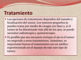 Referencias bibliográficasGenética clínica; diagnostico y manejo de las enfermedades  hereditarias pág. 587-588;    J.  Jesús Guizar –Vázquez; manual moderno.Patología estructural  y funcional;    Robbins pág.. 512-513 Consultor clínico de la medicina interna; claves diagnosticas y tratamiento pág. 700-701; Ferri ; oceano/MosbyReferencias electrónicashttp://eophtha.com/ejo8a.htmlUltima visita:   30/10/09  http://journals.cambridge.org/fulltext_content/ERM/ERM5_01/S1462399403005520sup006.htmUltima visita:   30/10/09http://es.wikipedia.org/wiki/RetinoblastomaUltima visita:   02/11/09http://www.nlm.nih.gov/medlineplus/spanish/ency/article/001030.htmUltima visita:   02/11/09Actualizado: 6/10/2008