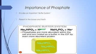  It is also an important ‘Buffer System’
 Present in the bones and teeth
Importance of Phosphate
 