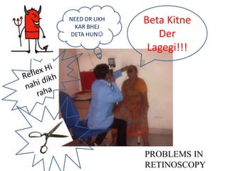 Beta Kitne
Der
Lagegi!!!
NEED DR LIKH
KAR BHEJ
DETA HUN
PROBLEMS IN
RETINOSCOPY
 