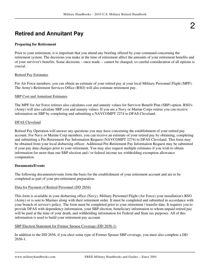 retired military handbook 2010 dd form 2656 data for payment of retired personnel