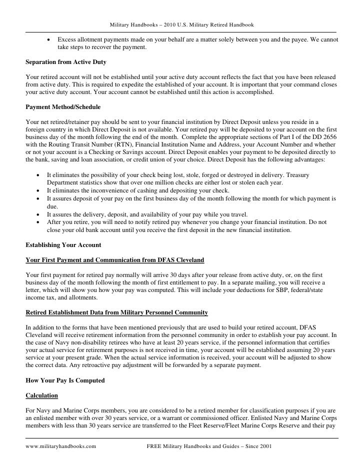 retired military handbook 2010 dd form 2656 data for payment of retired personnel
