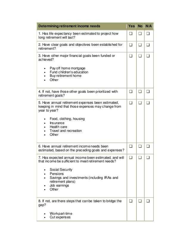 retirement checklist for older americans