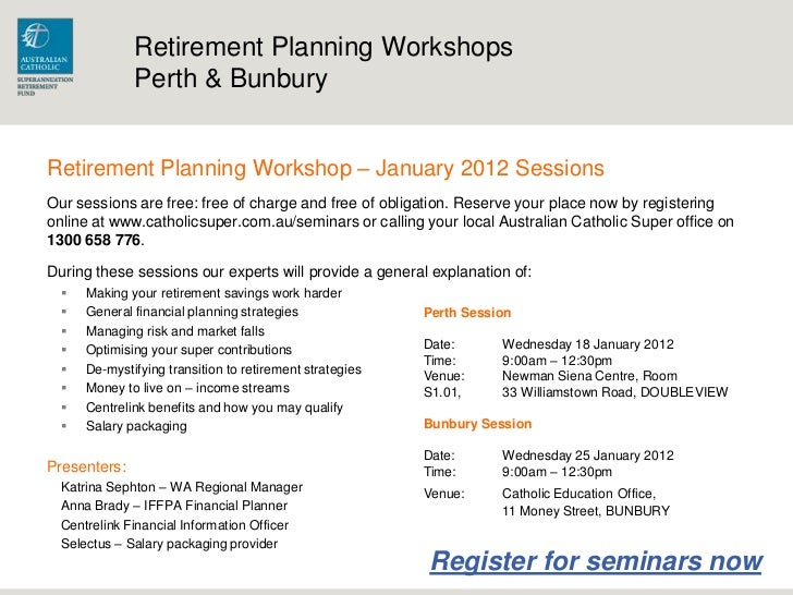 retirement planning workshop seminar perth bunbury