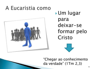  Um lugar
       para
       deixar-se
       formar pelo
       Cristo



“Chegar ao conhecimento
da verdade” (1Tm 2,3)
                          35
 