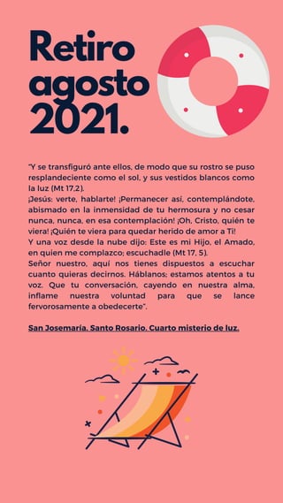 “Y se transfiguró ante ellos, de modo que su rostro se puso
resplandeciente como el sol, y sus vestidos blancos como
la lu...