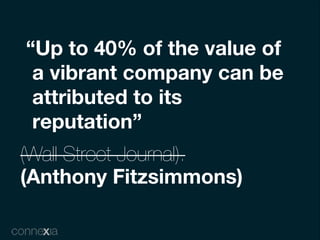 “Up to 40% of the value of
 a vibrant company can be
 attributed to its
 reputation”
(Wall Street Journal).
(Anthony Fitzs...