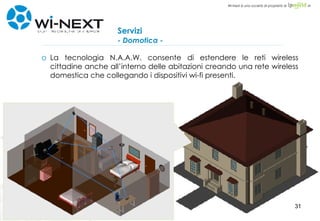 Servizi - Domotica - La tecnologia N.A.A.W. consente di estendere le reti wireless cittadine anche all’interno delle abitazioni creando una rete wireless domestica che collegando i dispositivi wi-fi presenti. 