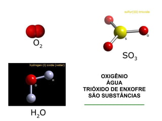 H 2 O SO 3 O 2 OXIGÊNIO ÁGUA TRIÓXIDO DE ENXOFRE SÃO SUBSTÂNCIAS  ____________________ 