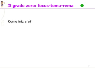7
Il grado zero: focus-tema-rema
Come iniziare?
 