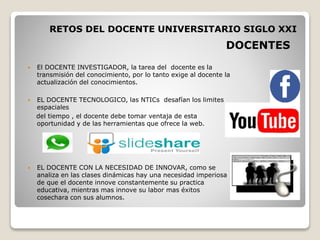 Rol del Docente Universitarios y sus Retos en el Siglo XXI | PPTX