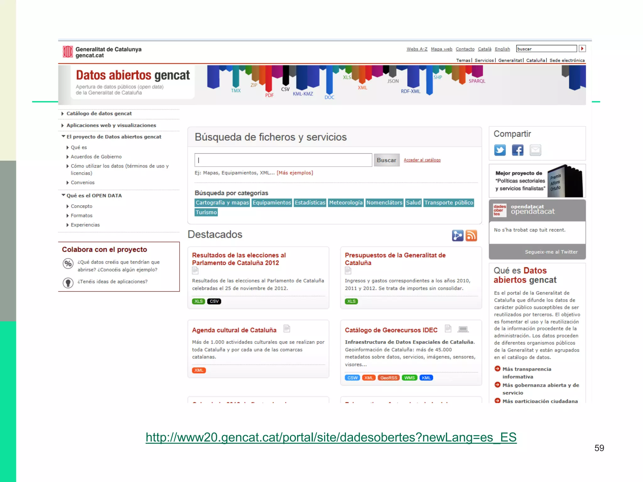 59
http://www20.gencat.cat/portal/site/dadesobertes?newLang=es_ES
 