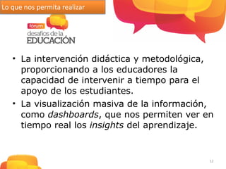 • La intervención didáctica y metodológica,
proporcionando a los educadores la
capacidad de intervenir a tiempo para el
ap...