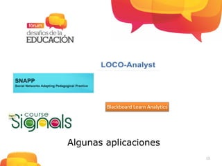 Algunas aplicaciones
13
Blackboard	
  Learn	
  Analytics
 