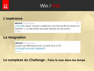 Win /  Fail L’espérance  La résignation Le complexe du Challenge :  Faire le max dans les temps 