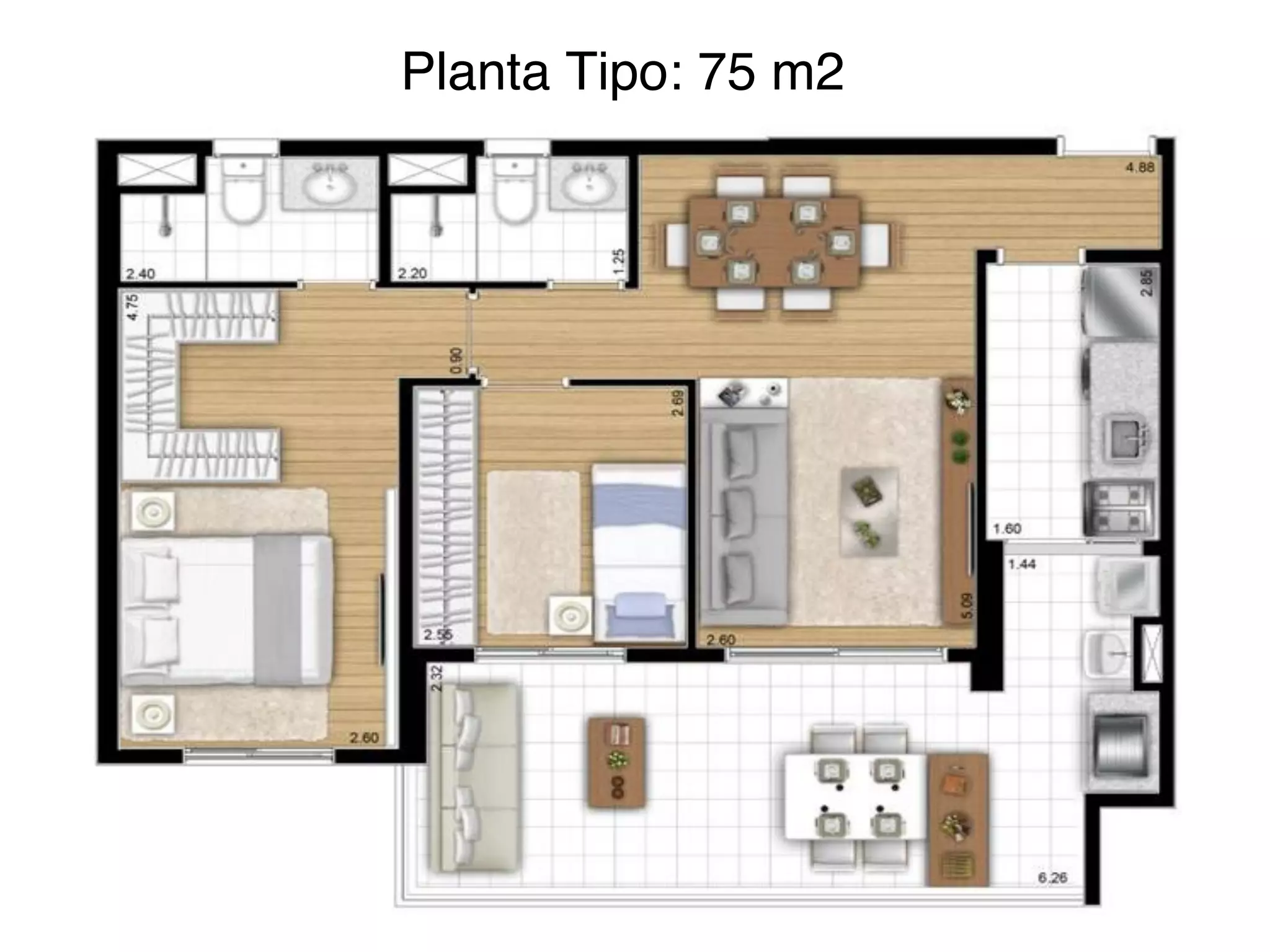 Planta Tipo: 75 m2