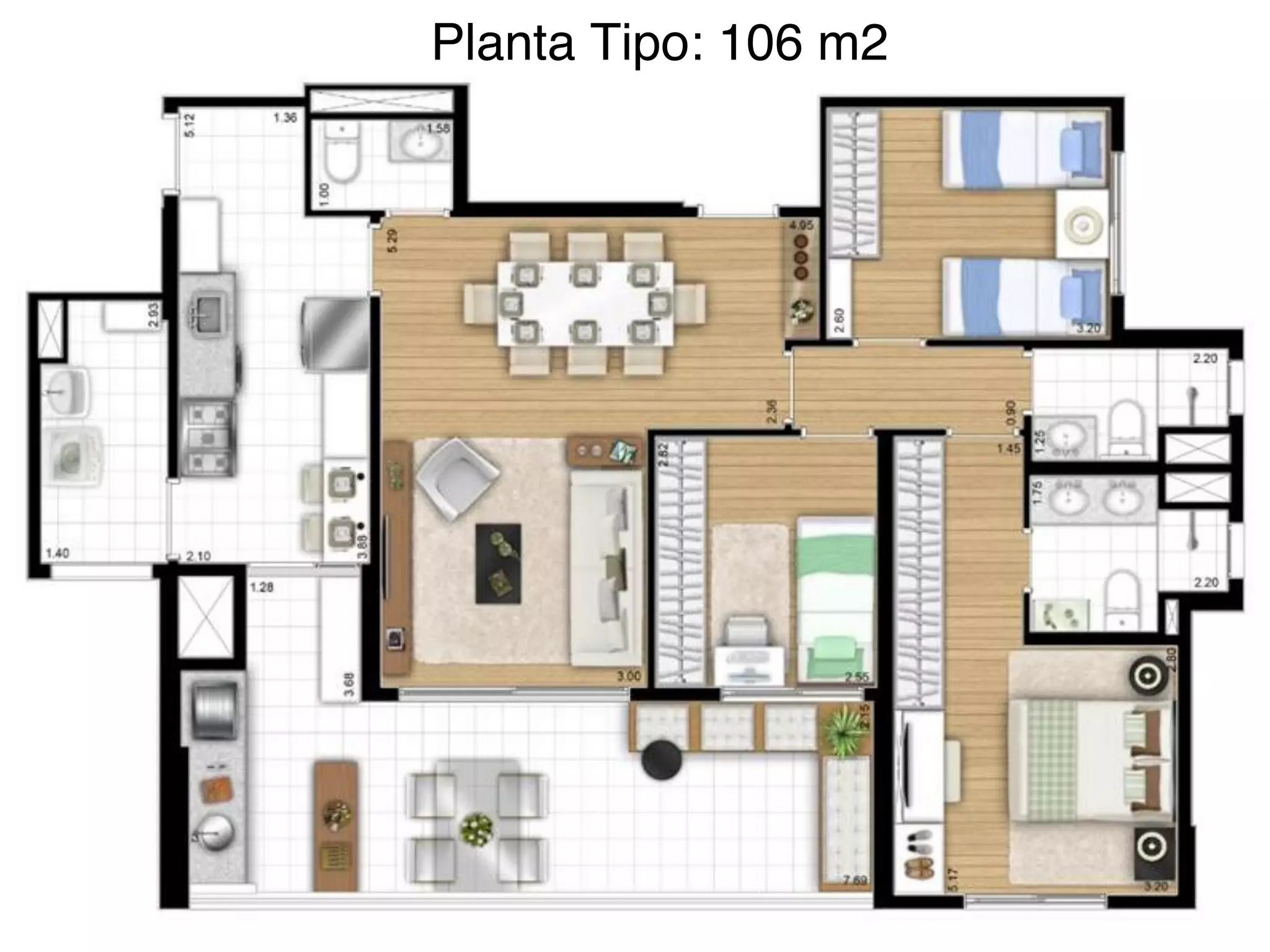 Planta Tipo: 106 m2