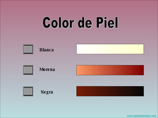 Color de Piel Blanca  Morena Negra 