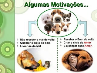 Algumas Motivações... Não receber o mal de volta Quebrar o ciclo do ódio Livrar-se do Mal Receber o Bem de volta Criar o ciclo do  Amor E alcançar esse  Amor . 